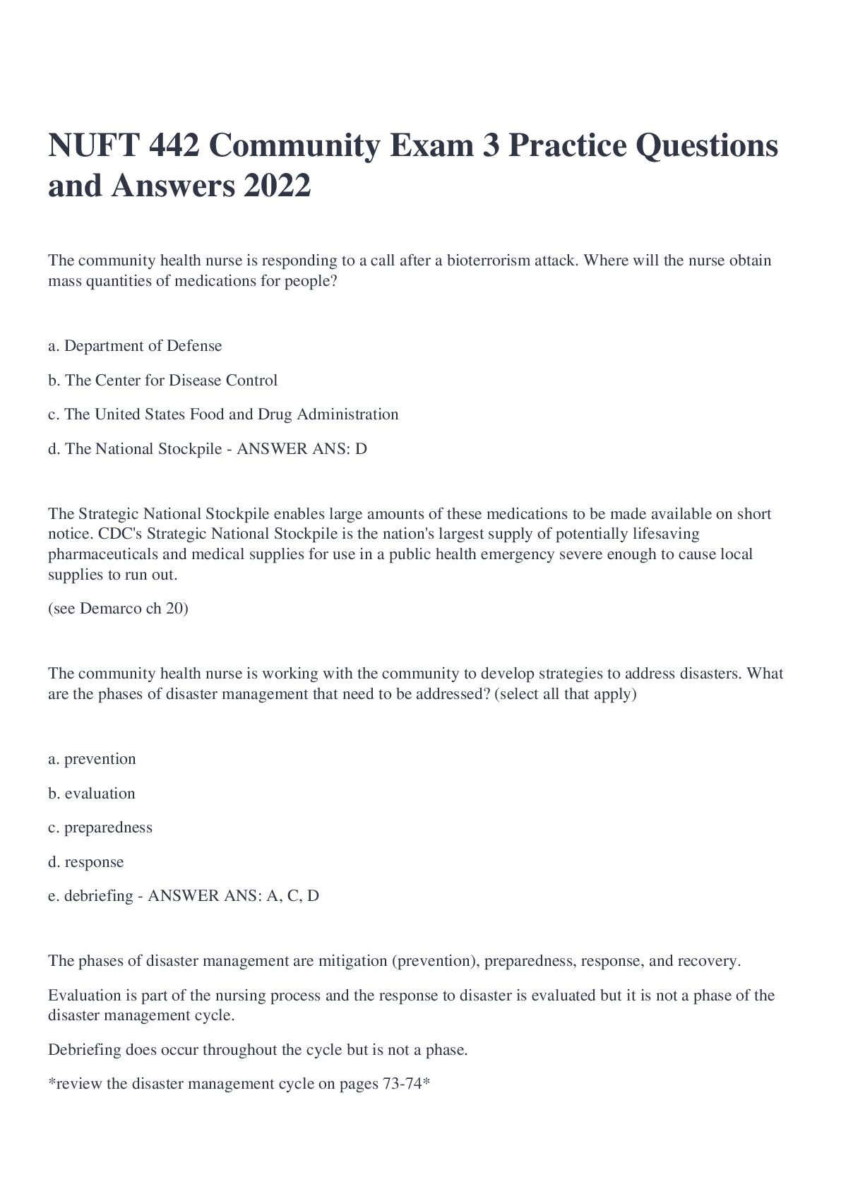 Preview of NUFT 442 Community Exam 3 Practice Questions and Answers 2022